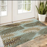 3' X 5' Aqua And Brown Wool Botanical Leaves Hand Tufted Area Rug