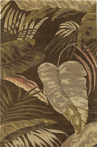3' X 5' Brown And Beige Wool Botanical Leaves Hand Tufted Area Rug