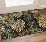 3' X 5' Espresso Beige And Green Wool Botanical Leaves Hand Tufted Area Rug