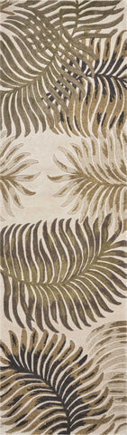 3' X 5' Natural Green And Brown Wool Botanical Leaves Hand Tufted Area Rug