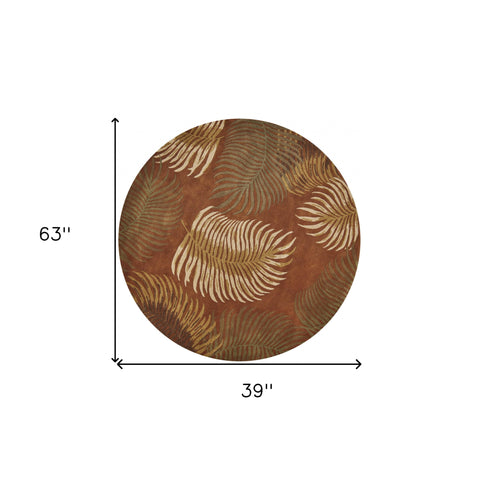 3' X 5' Rust Orange And Green Wool Botanical Leaves Hand Tufted Area Rug