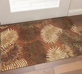 3' X 5' Rust Orange And Green Wool Botanical Leaves Hand Tufted Area Rug