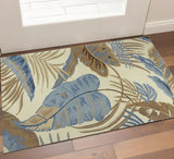 3' X 5' Ivory Blue And Brown Wool Tropical Botanical Hand Tufted Area Rug