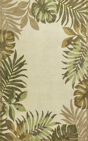 3' X 5' Ivory And Green Wool Botanical Leaves Hand Tufted Area Rug