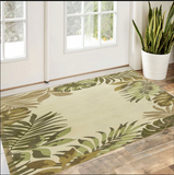3' X 5' Ivory And Green Wool Botanical Leaves Hand Tufted Area Rug