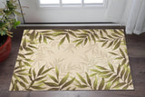 3' X 5' Ivory And Green Wool Botanical Leaves Hand Tufted Area Rug
