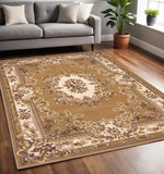 5' X 8' Beige Ivory And Brown Floral Medallion Area Rug