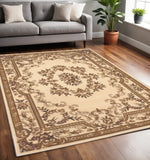 5' X 8' Beige And Brown Floral Medallion Area Rug