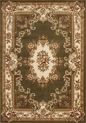 5' X 8' Green And Ivory Floral Medallion Area Rug