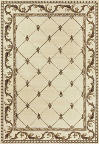5' X 8' Ivory Machine Woven Hand Carved Fleur De Lis Indoor Area Rug