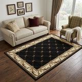 5' X 8' Brown Black And Ivory Floral Vines Area Rug