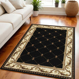 5' X 8' Brown Black And Ivory Floral Vines Area Rug