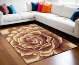 5' X 8' Ivory And Brown Floral Area Rug