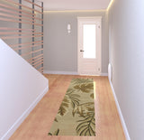 8' Sand And Beige Wool Botanical Leaves Hand Tufted Runner Rug