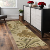 8' Sand And Beige Wool Botanical Leaves Hand Tufted Runner Rug