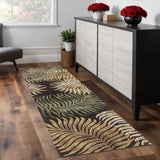 8' Espresso Beige And Green Wool Botanical Leaves Hand Tufted Runner Rug