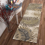8' Beige Green And Brown Wool Botanical Leaves Hand Tufted Runner Rug