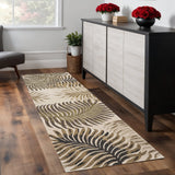 8' Beige Green And Brown Wool Botanical Leaves Hand Tufted Runner Rug