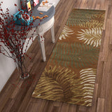8' Rust Orange And Green Wool Botanical Leaves Hand Tufted Runner Rug