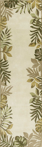 8' Ivory And Green Wool Botanical Leaves Hand Tufted Runner Rug