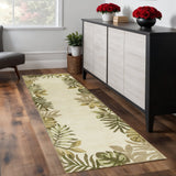 8' Ivory And Green Wool Botanical Leaves Hand Tufted Runner Rug