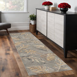 8' Gray And Taupe Wool Botanical Leaves Hand Tufted Runner Rug