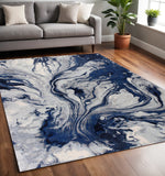 5' X 8' Blue Gray And Ivory Abstract Area Rug