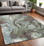 5' X 8' Green And Brown Abstract Area Rug