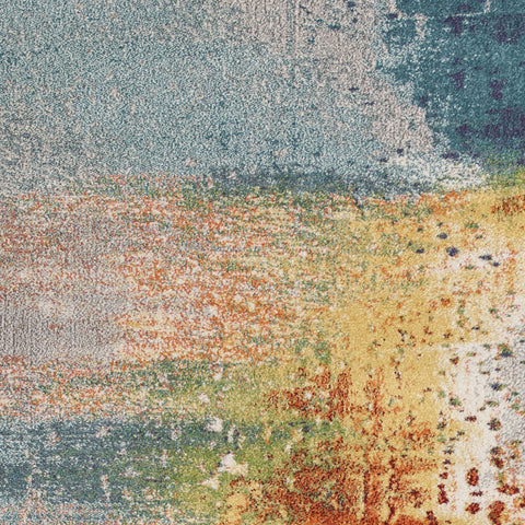5' X 8' Blue Rust And Orange Abstract Area Rug
