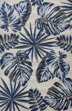 5' X 8' Gray And Blue Botanical Leaves Area Rug
