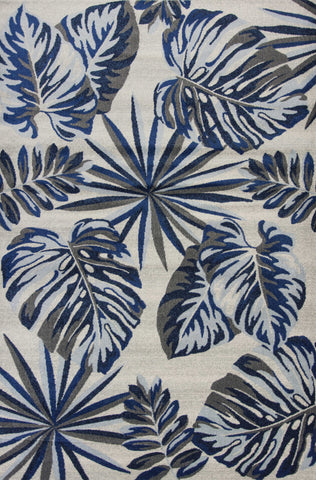 5' X 8' Gray And Blue Botanical Leaves Area Rug