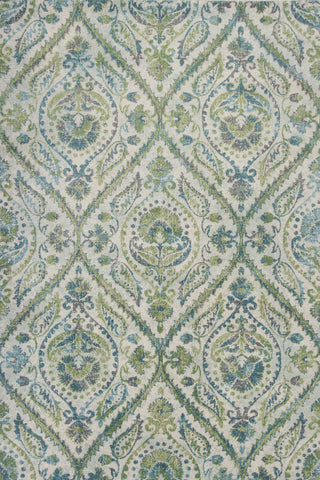 5' X 8' Green Ivory And Teal Medallion Area Rug