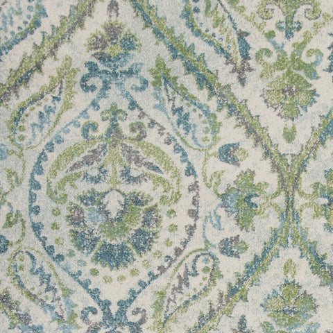 5' X 8' Green Ivory And Teal Medallion Area Rug