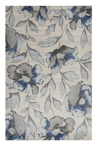 5' X 8' Ivory Blue And Gray Floral Vines Area Rug