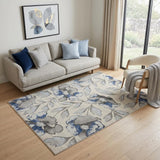 5' X 8' Ivory Blue And Gray Floral Vines Area Rug