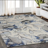 5' X 8' Ivory Blue And Gray Floral Vines Area Rug