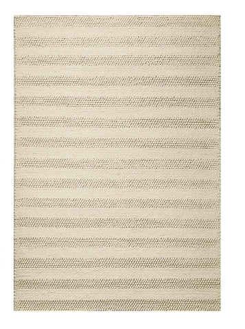 3' X 5' Ivory And White New Zealand Lambs Wool Striped Hand Woven Area Rug