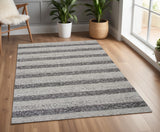 3' X 5' Brown Gray And Ivory New Zealand Lambs Wool Striped Hand Woven Area Rug