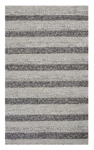 3' X 5' Brown Gray And Ivory New Zealand Lambs Wool Striped Hand Woven Area Rug