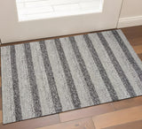 3' X 5' Brown Gray And Ivory New Zealand Lambs Wool Striped Hand Woven Area Rug