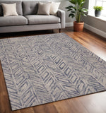 5' X 7' Blue And Beige Wool Chevron Hand Tufted Area Rug