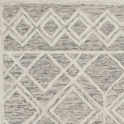 5' X 7' Sand Beige And Ivory Wool Geometric Hand Hooked Area Rug