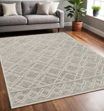 5' X 7' Sand Beige And Ivory Wool Geometric Hand Hooked Area Rug