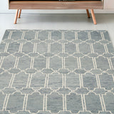 5' X 7' Slate Blue And Ivory Wool Geometric Hand Tufted Area Rug