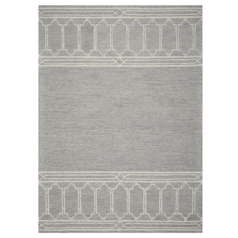 5' X 7' Gray And Ivory Wool Geometric Hand Hooked Area Rug