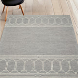 5' X 7' Gray And Ivory Wool Geometric Hand Hooked Area Rug