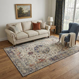 5' X 8' Ivory Blue And Orange Medallion Area Rug