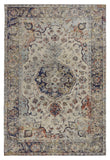 5' X 8' Ivory Blue And Orange Medallion Area Rug