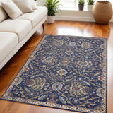 5' X 8' Royal Blue Gold And Gray Medallion Area Rug