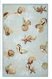 5' X 7' Blue And Beige Seashell and Coral Hand Hooked Area Rug